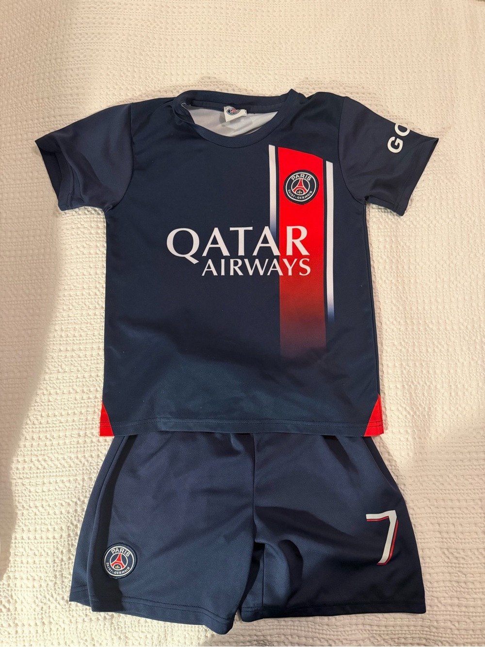Kids Mbappe soccer Navy & Red Kids Soccer Shirt
